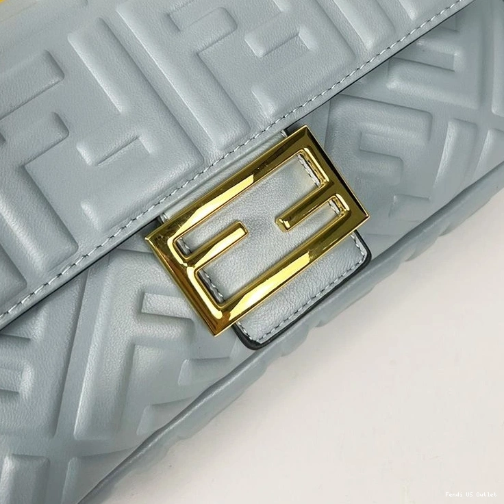 Affordable HOT Leather FF Nappa Blue Bag Motif In Sky Baguette Medium Fendi 0823